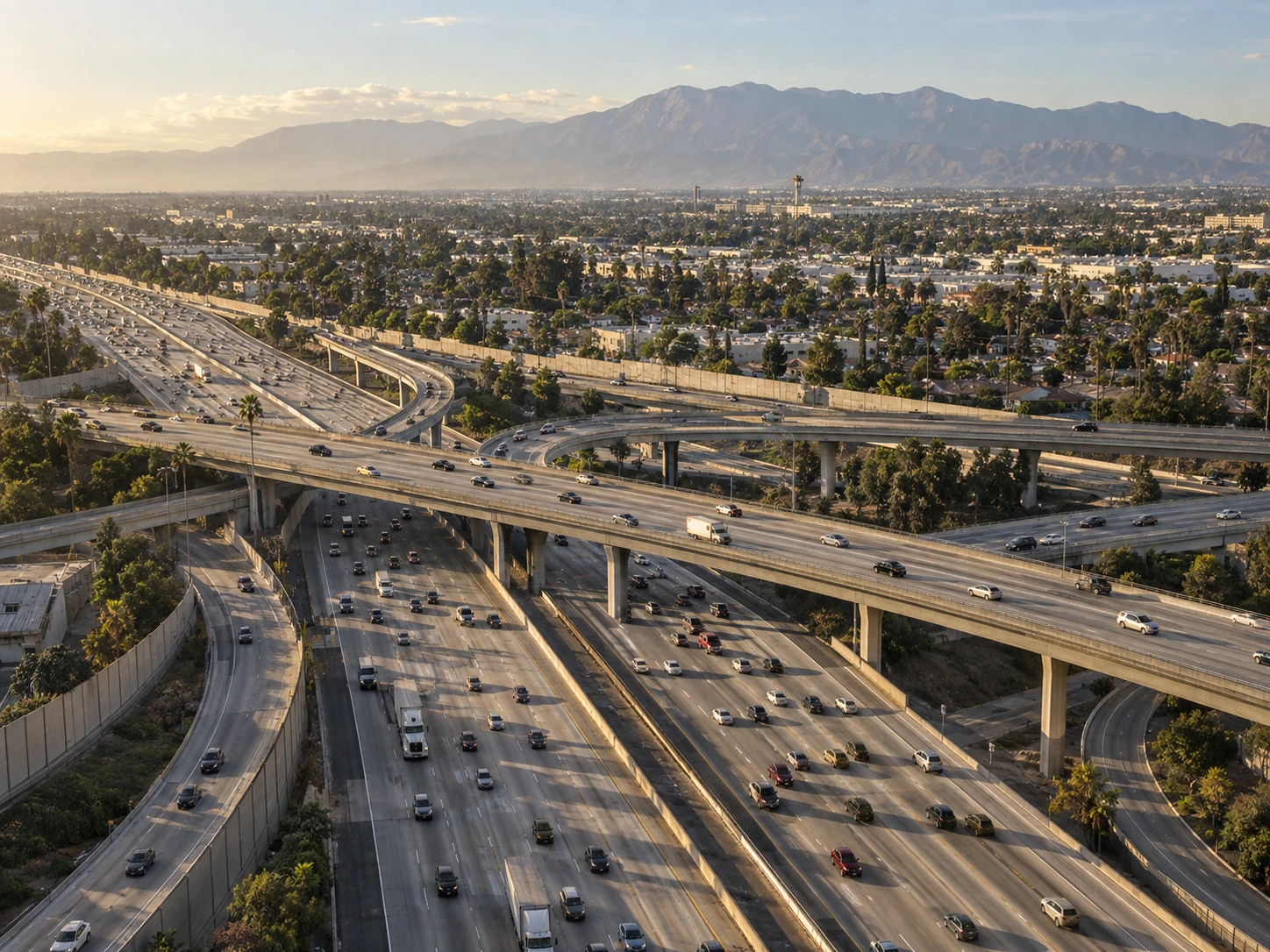 The 10 and 605 freeway interchange beside Baldwin Park, California