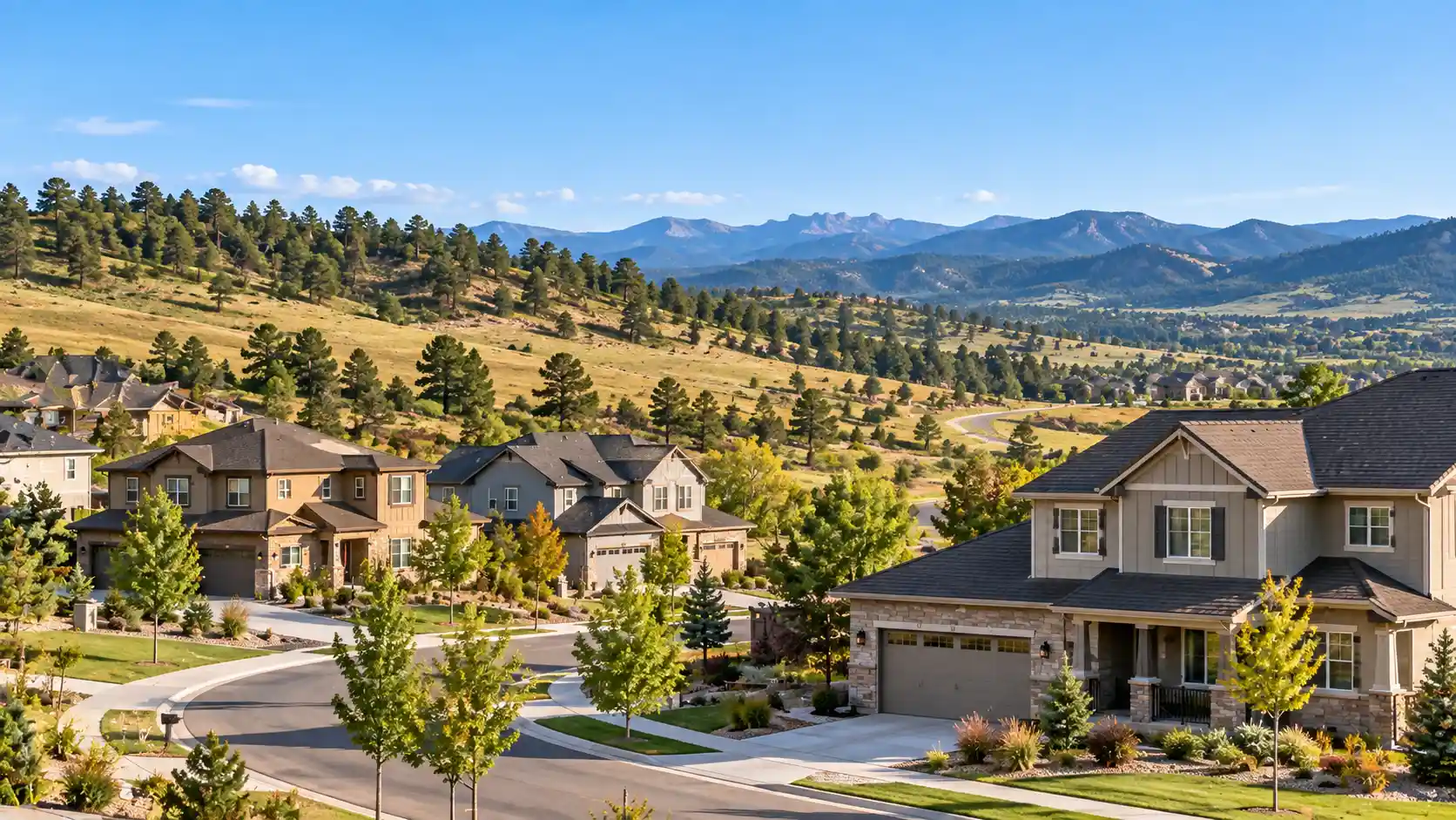 SEO Agency In Castle Rock, CO 1 Homes in the Crystal Valley Ranch neighborhood of Castle Rock, Colorado with the Front Range behind