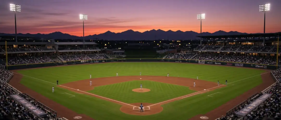 Las Vegas Ballpark at dusk during an evening game in Downtown Summerlin, Summerlin South, NV