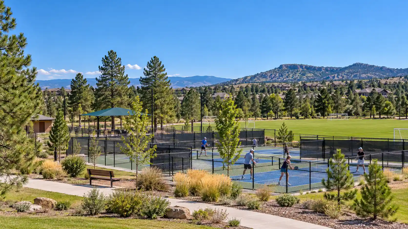 Pickleball courts at Coyote Ridge Park in Castle Pines, Colorado
