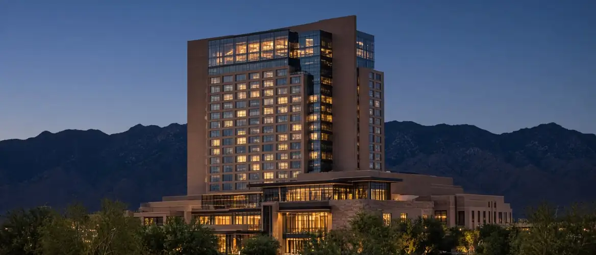 Red Rock Casino Resort and Spa on West Charleston Boulevard at blue hour, Summerlin South, NV