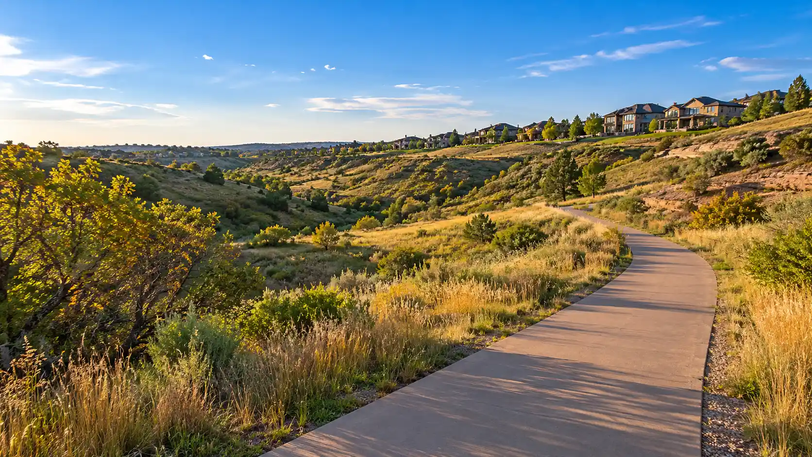 Trail through open space in The Canyons, Castle Pines, CO