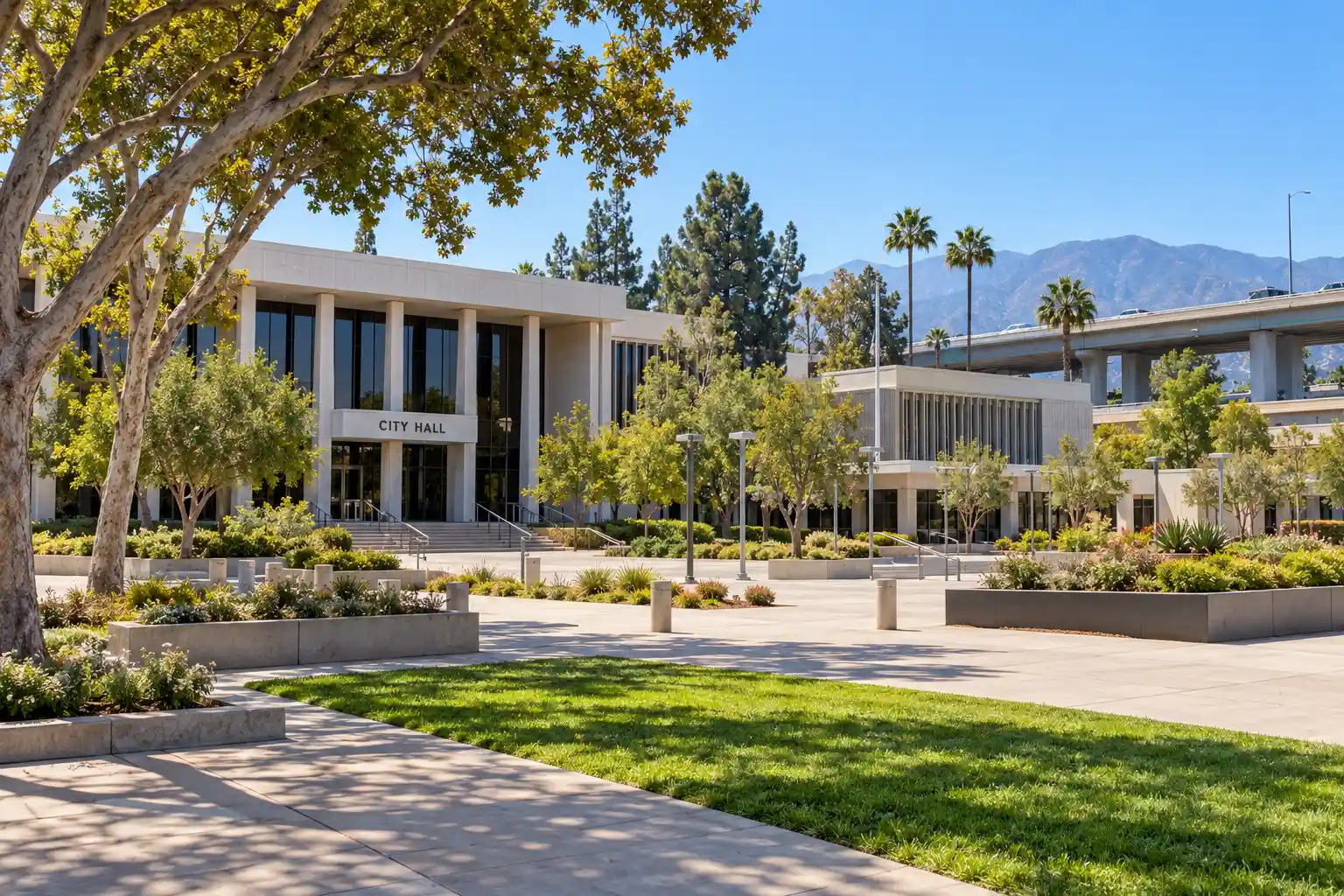 West Covina Civic Center and City Hall on West Garvey Avenue South in West Covina, CA