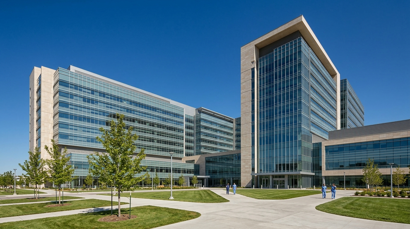 SEO Agency In Aurora, CO 2 Hospital towers and walkways on the Anschutz Medical Campus in Aurora, CO