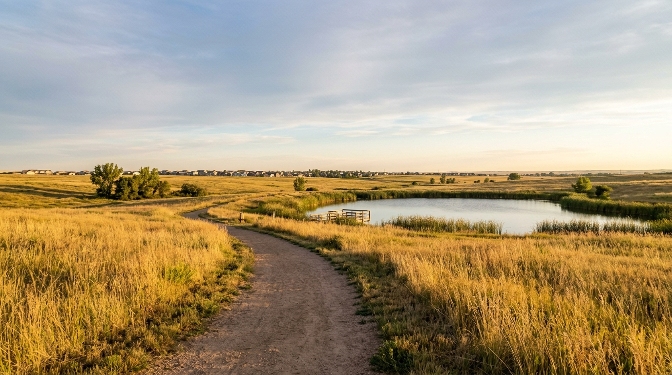 SEO agency in Bennett, CO: walking trail and fishing pond at Bennett Regional Park and Open Space