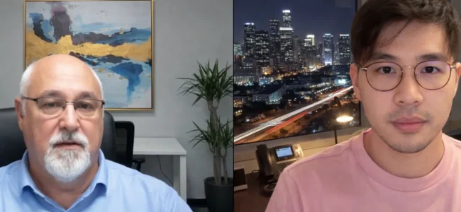 Digital marketing analyst discussing SEO performance results on a virtual call in NYC, NY