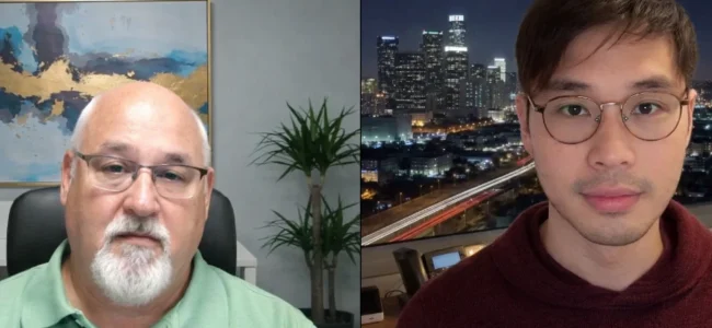 Digital strategist analyzing site analytics with a client during a virtual meeting in NYC, NY