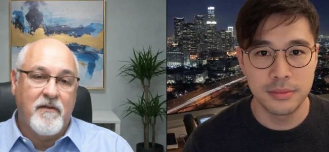Marketing analyst discussing SEO metrics and web traffic insights with a client via video call in Denver, CO