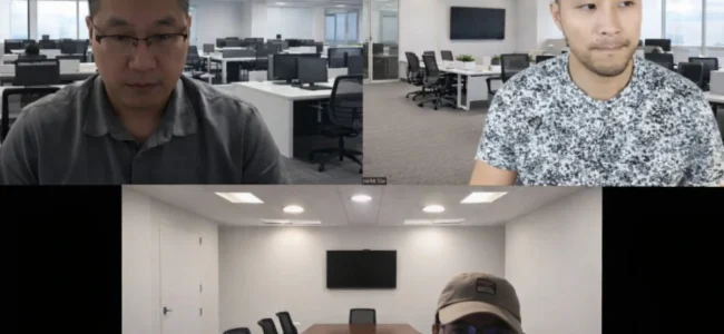 Mike having a meeting with clients