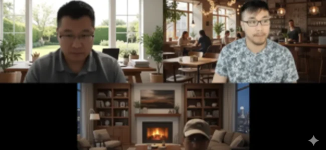 Mike on a virtual call with a client